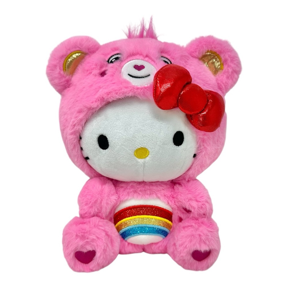 Hello Kitty x Care Bears Plush Toy with Red Bow and Rainbow Sparkle Pink Multi